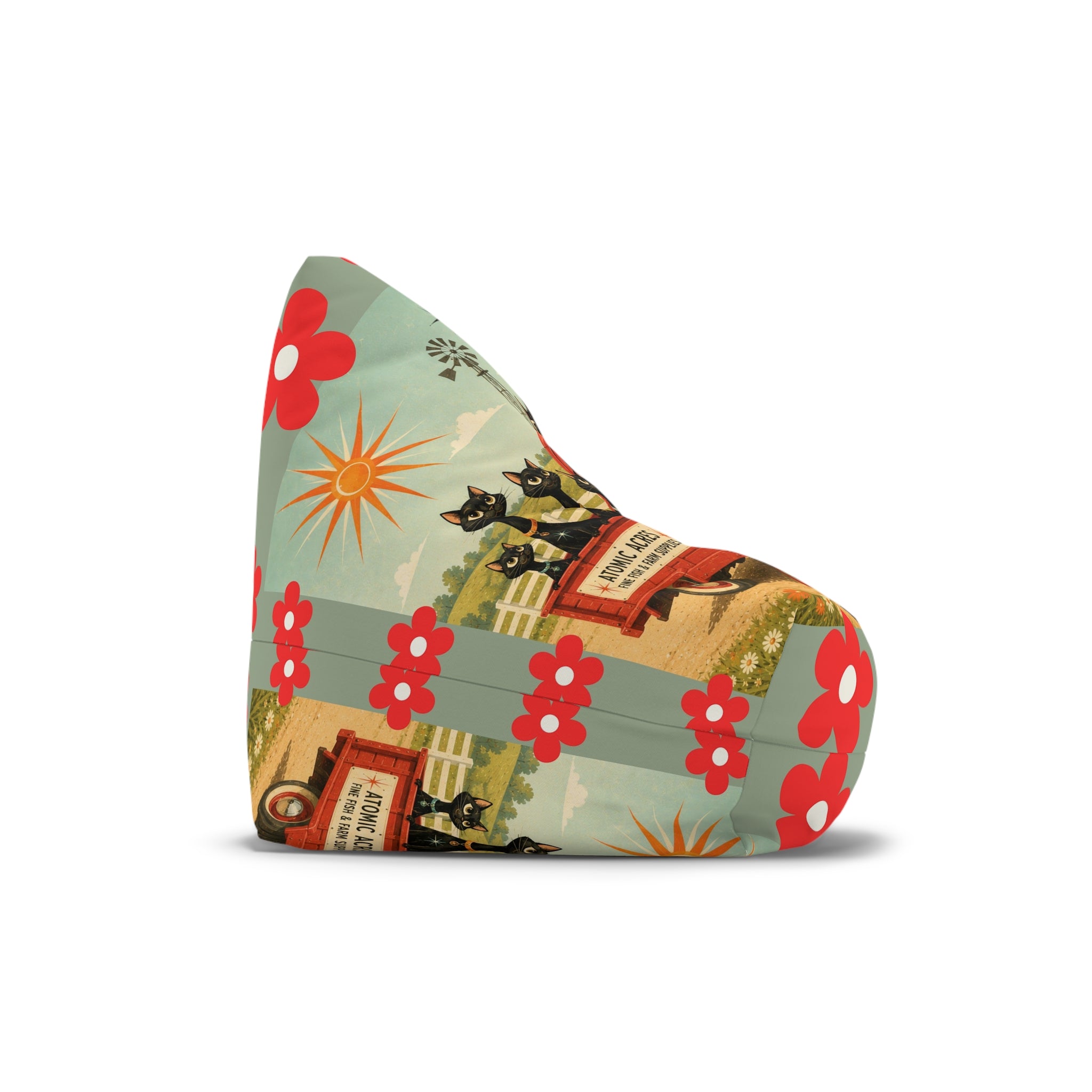 Atomic cat Retro Red Daisy Pattern Bean Bag Chair Cover | Floral Boho Decor