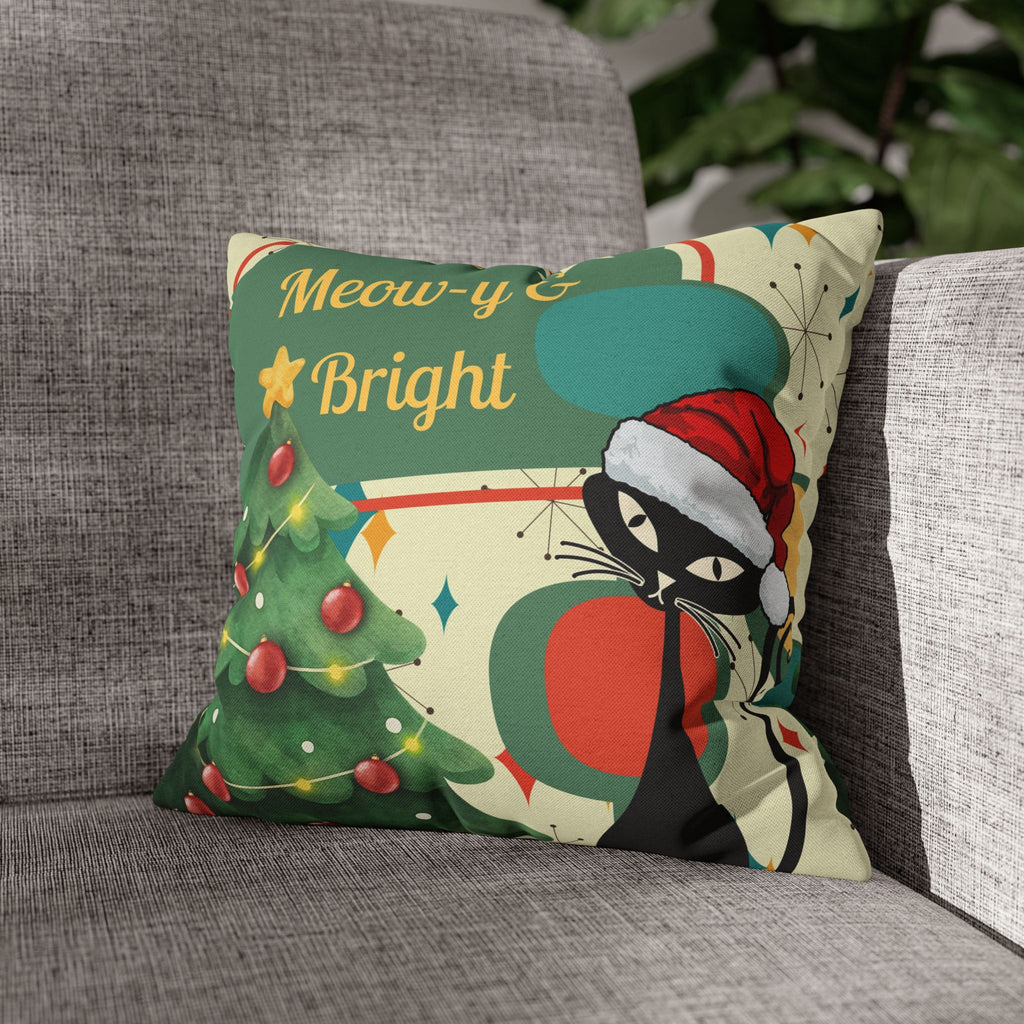Meow-y & Bright Atomic Cat Christmas Pillowcase