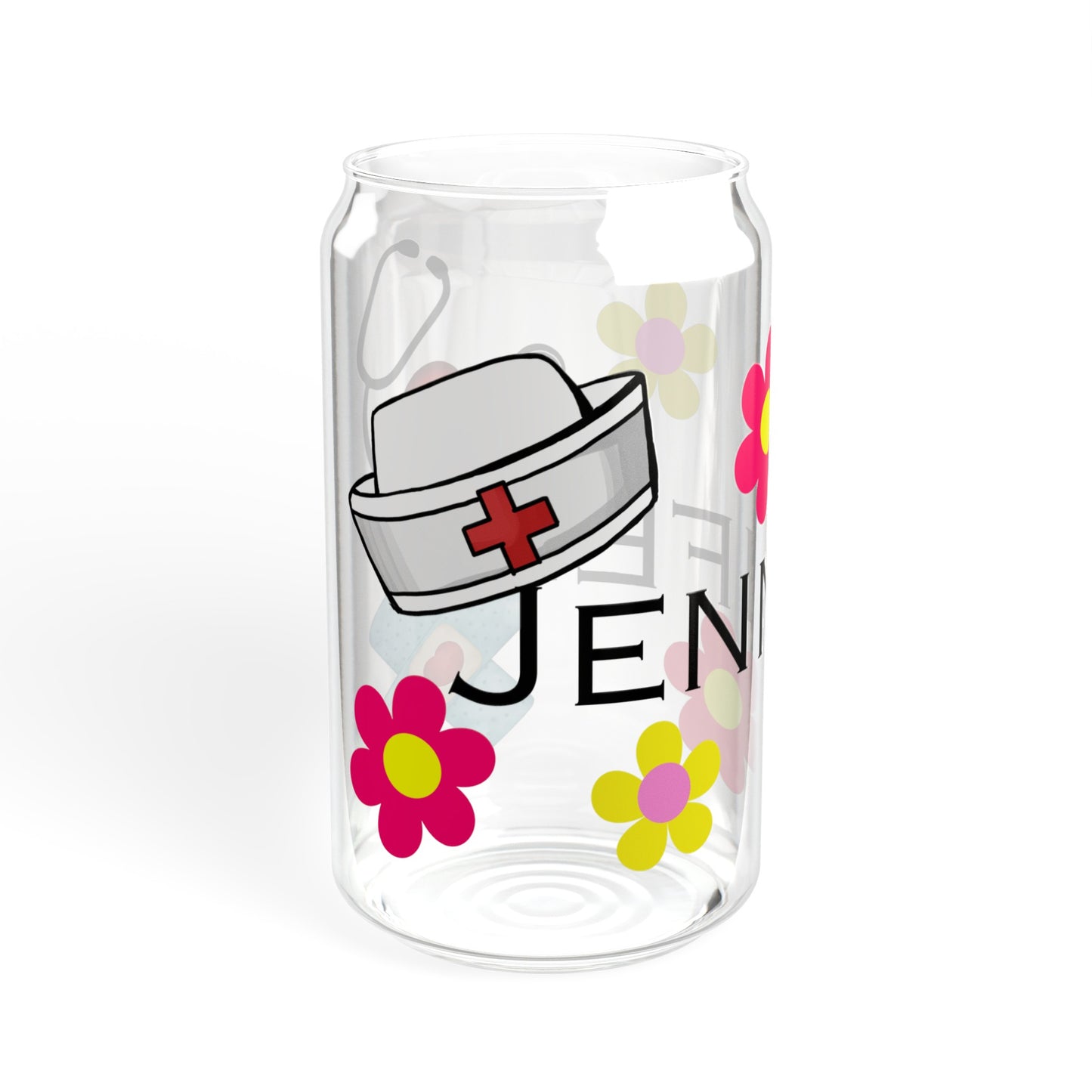 Nurse personalized Sipper Glass, 16oz, nurse gift, glass coffee cup, iced coffee glass, name glass with lid and straw