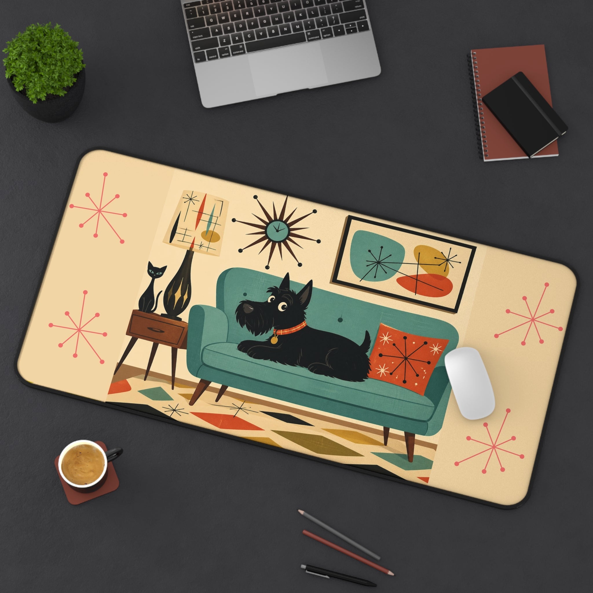 Mid Century Scottish Terrier Desk Mat | Retro Living Room Mouse Pad