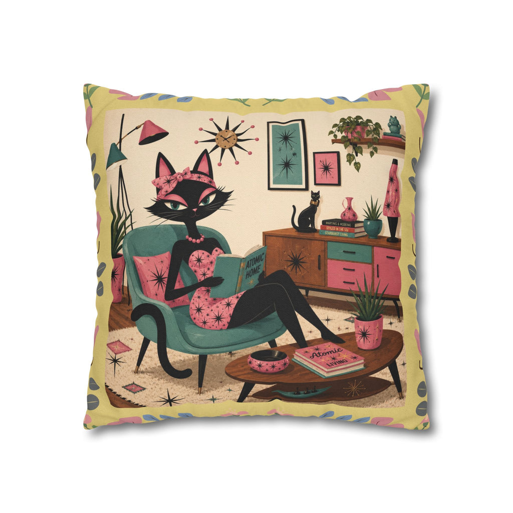 Retro Mid Century Atomic Cat Lounge Pillowcase | Square Pillowcase - COVER ONLY