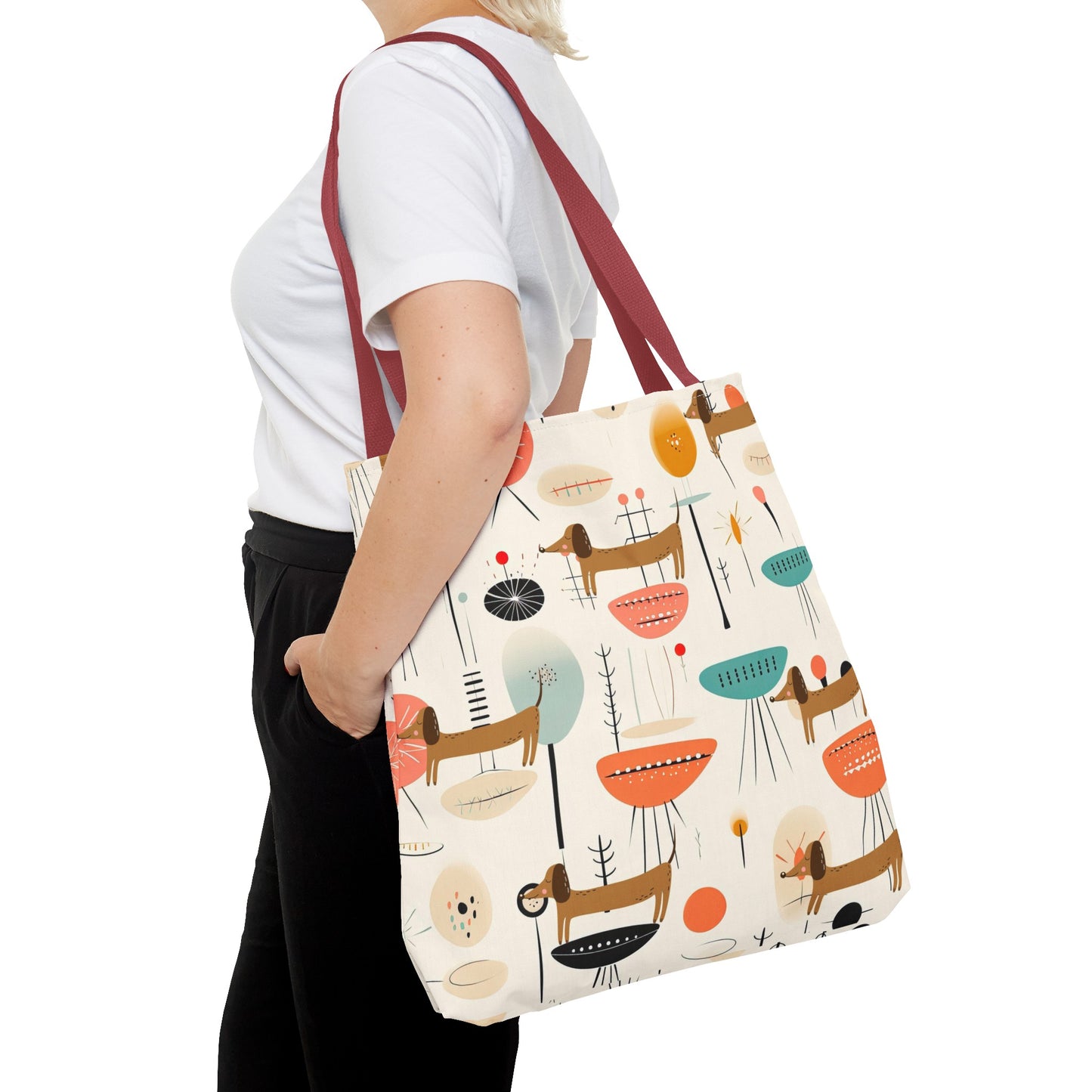 Tote Bag, Mid Century Modern Dachshund tote bag, carry bag, dog lover, beach, shopping, book bag, overnight or day trip tote bag