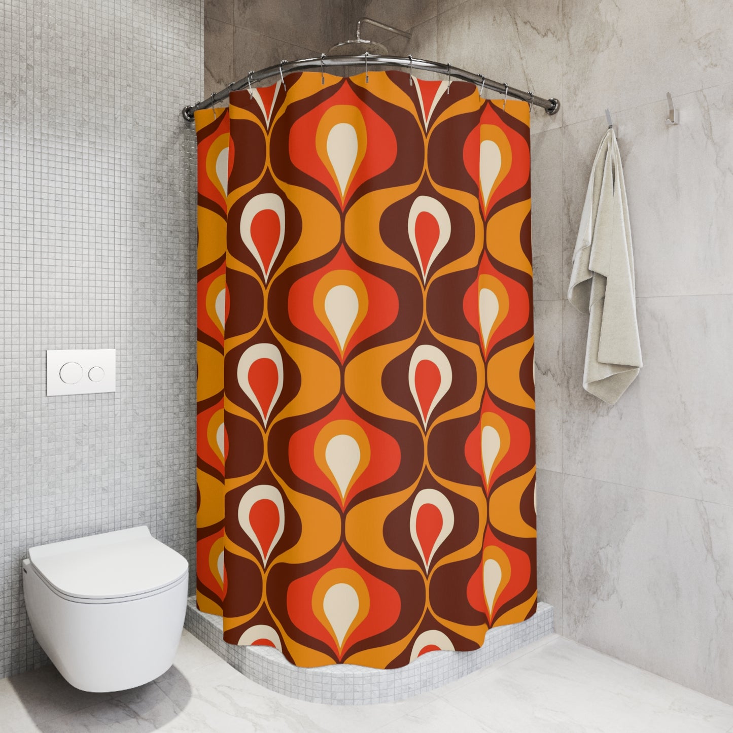 Retro orange and brown 60s 70s inspired Shower Curtain, retro bathroom decor