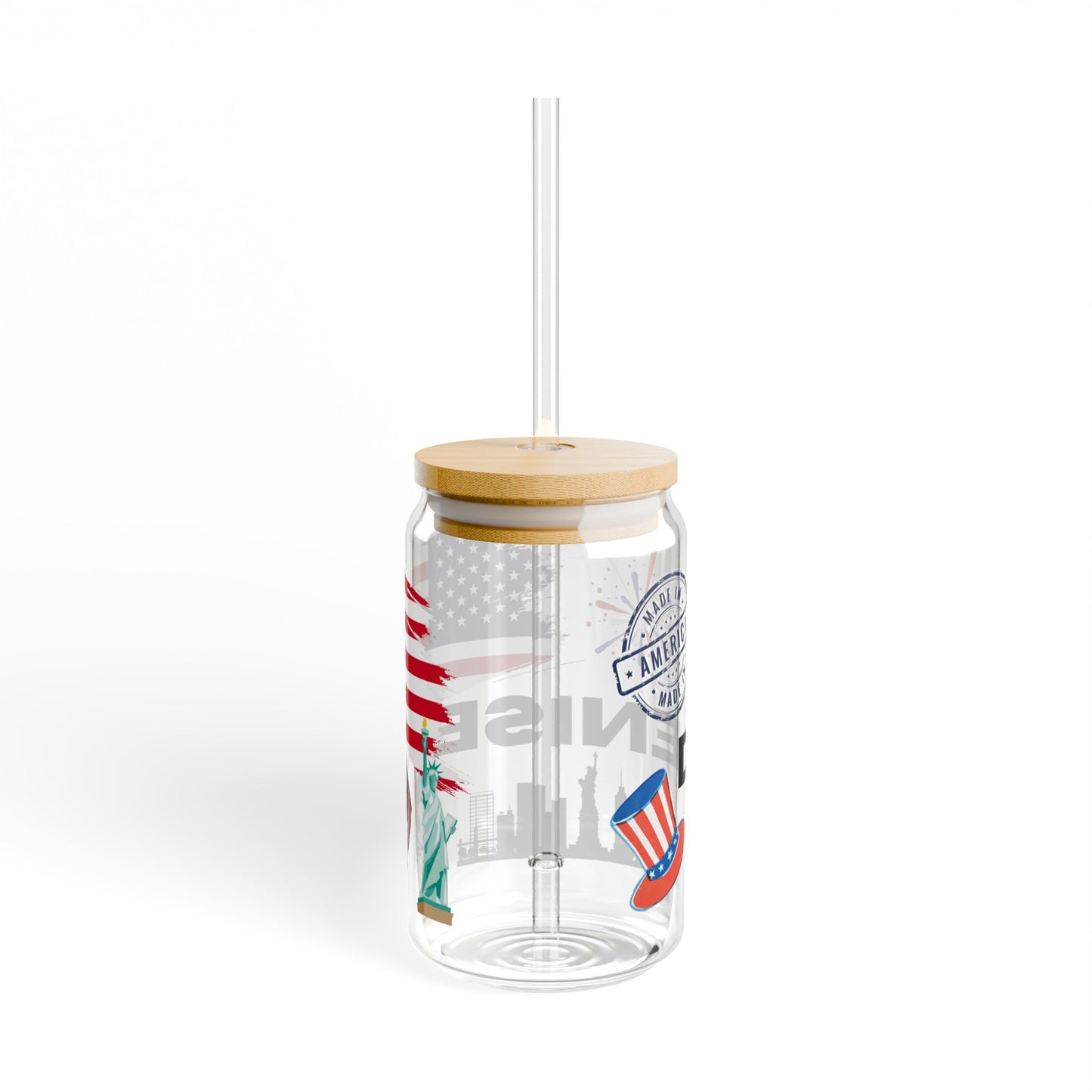 Made in the USA Personalized Sipper Glass, 16oz, name glass, cute coffee glass, iced coffee glass, glass with lid and straw, patriotic glass