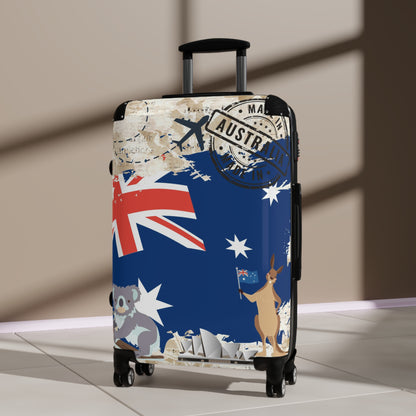 Made in Australia Suitcase with wheels, roller travel luggage, carry on bag, secure lockable holiday case