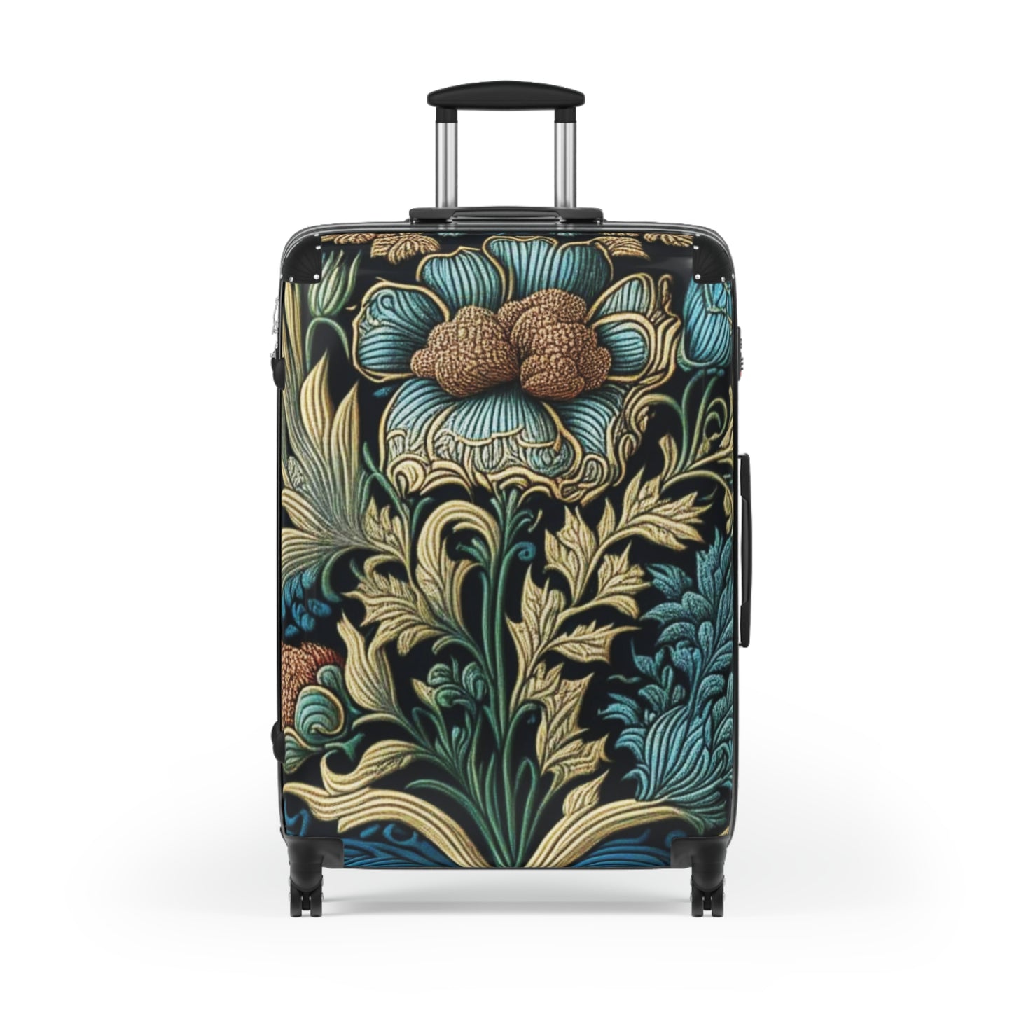 Floral design inspired by William Morrris Suitcase, lockable hard shell luggage for travel with wheels for an easy holiday