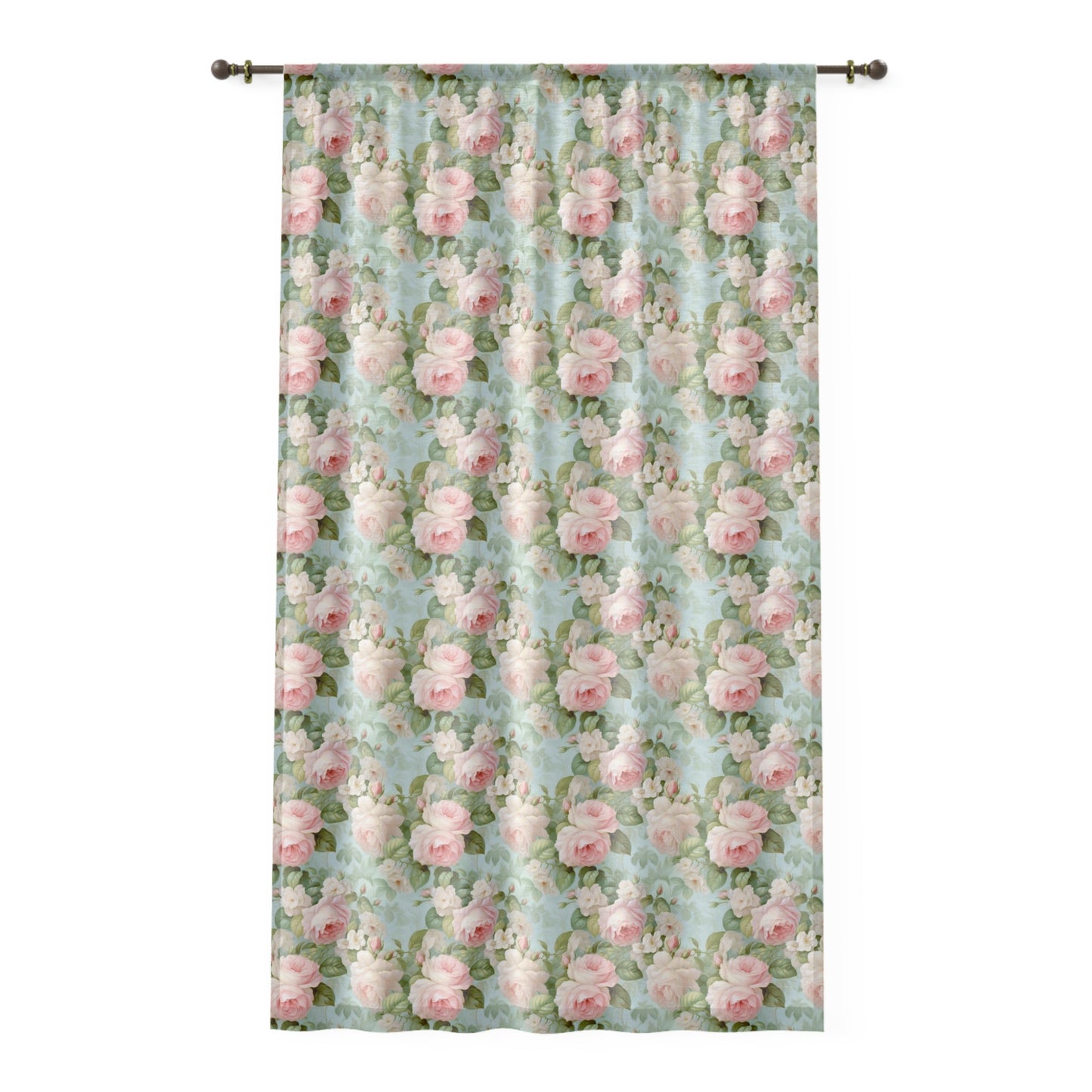 Pink roses shabby chic style sheer Window Curtain, floral home decor, vintage inspired, farmhouse country cottage curtain