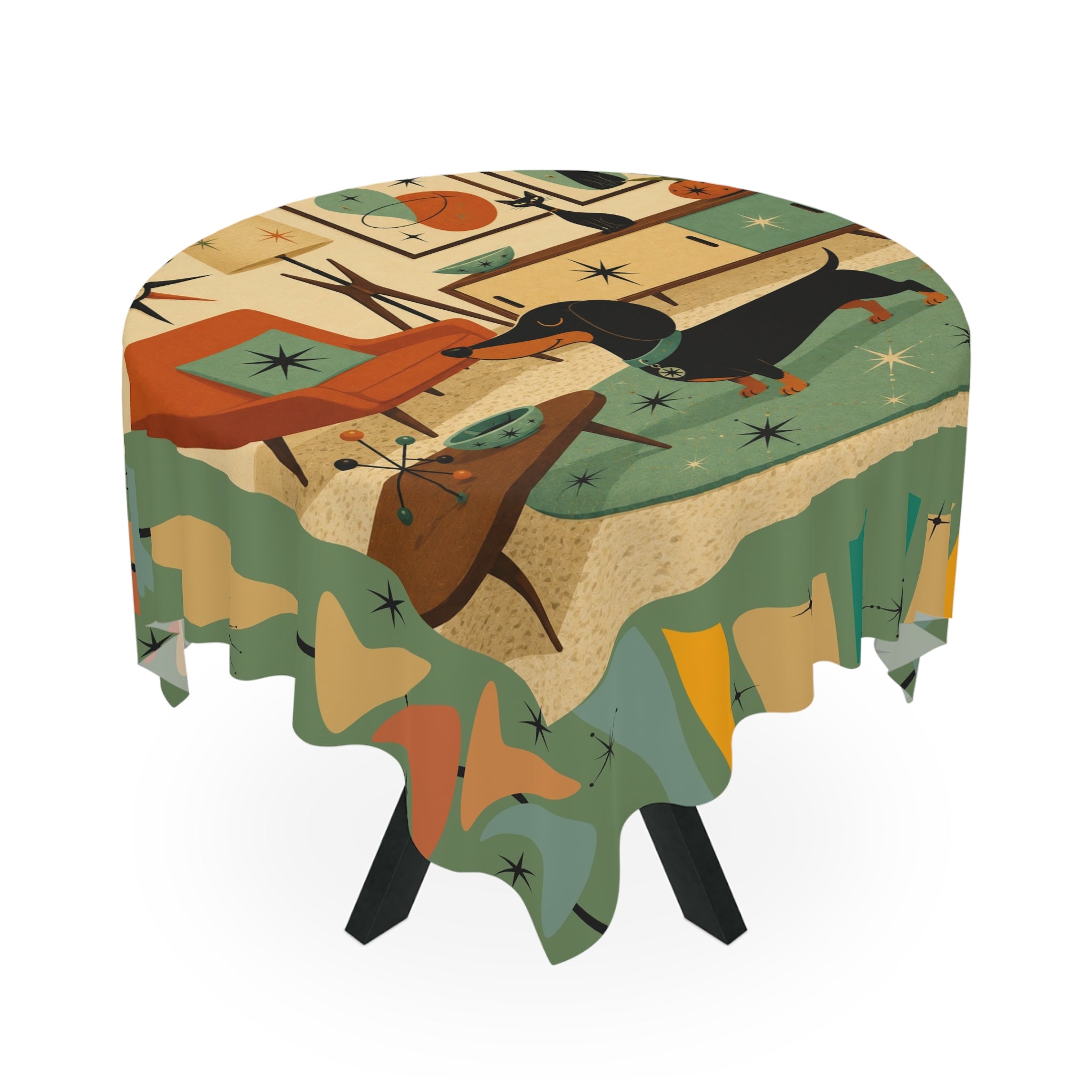 Mid Century Dachshund Living Room Tablecloth | Retro Atomic tableware