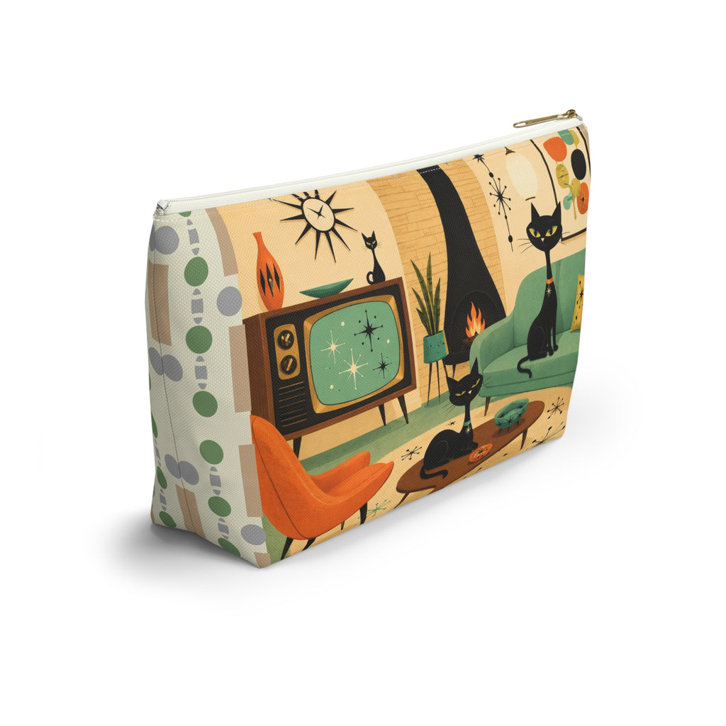 Mid Century Atomic Cats Accessory Pouch | Retro Living Room Print