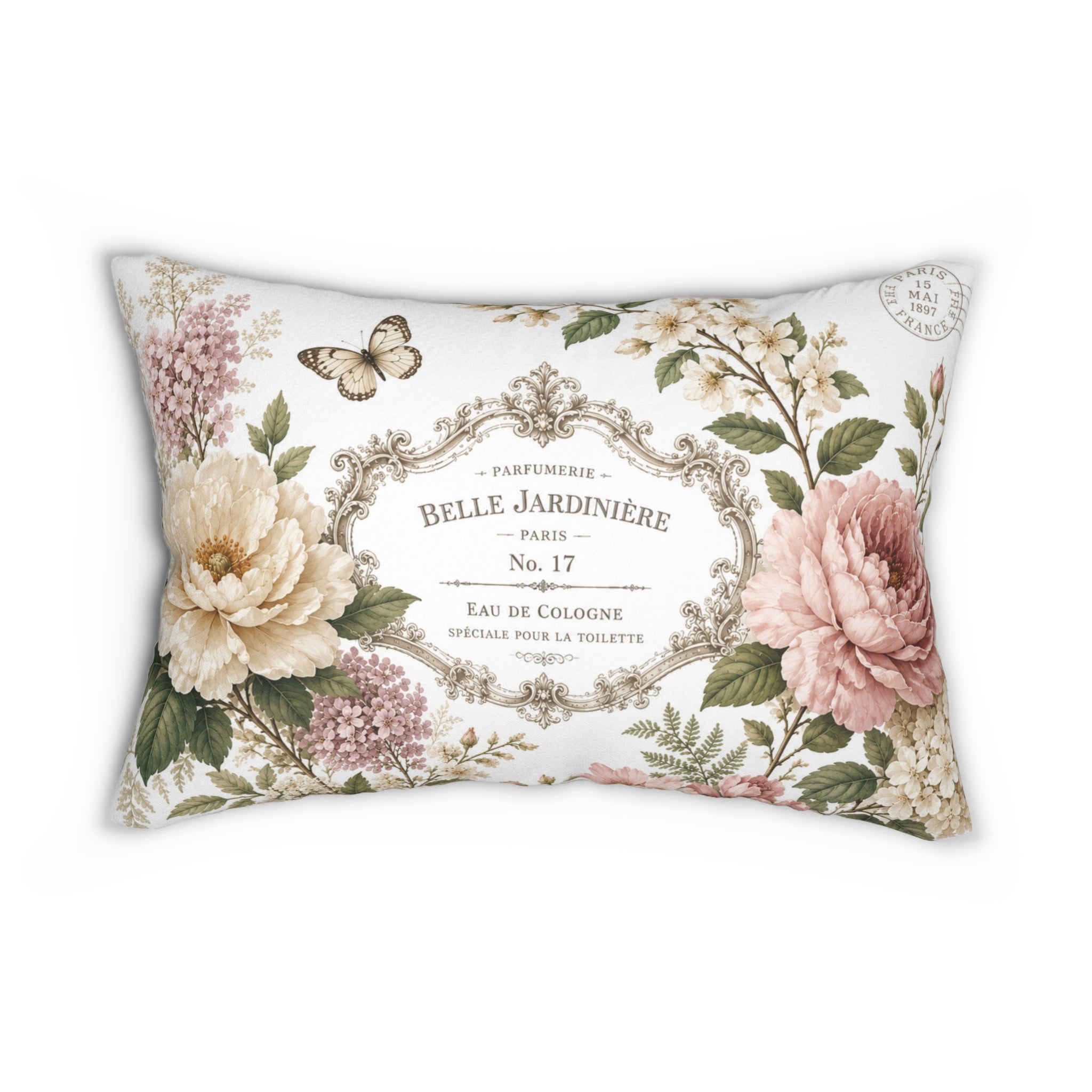 Belle Jardinière Floral Print Lumbar Pillow | Vintage French Label