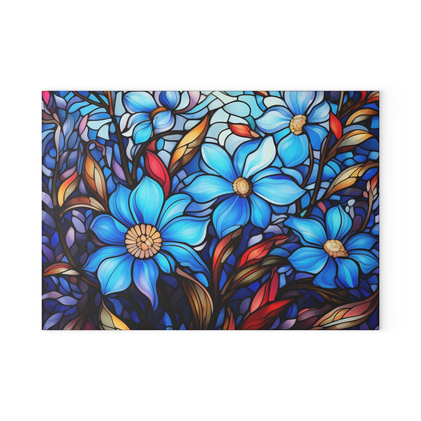 Bright blue stained glass look tempered glass cutting board