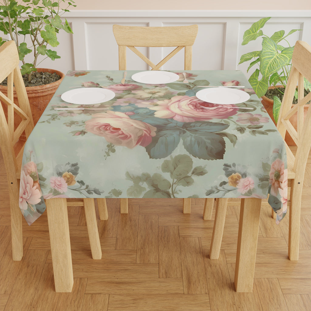 Bold pink roses vintage inspired shabby chic dining room tablecloth