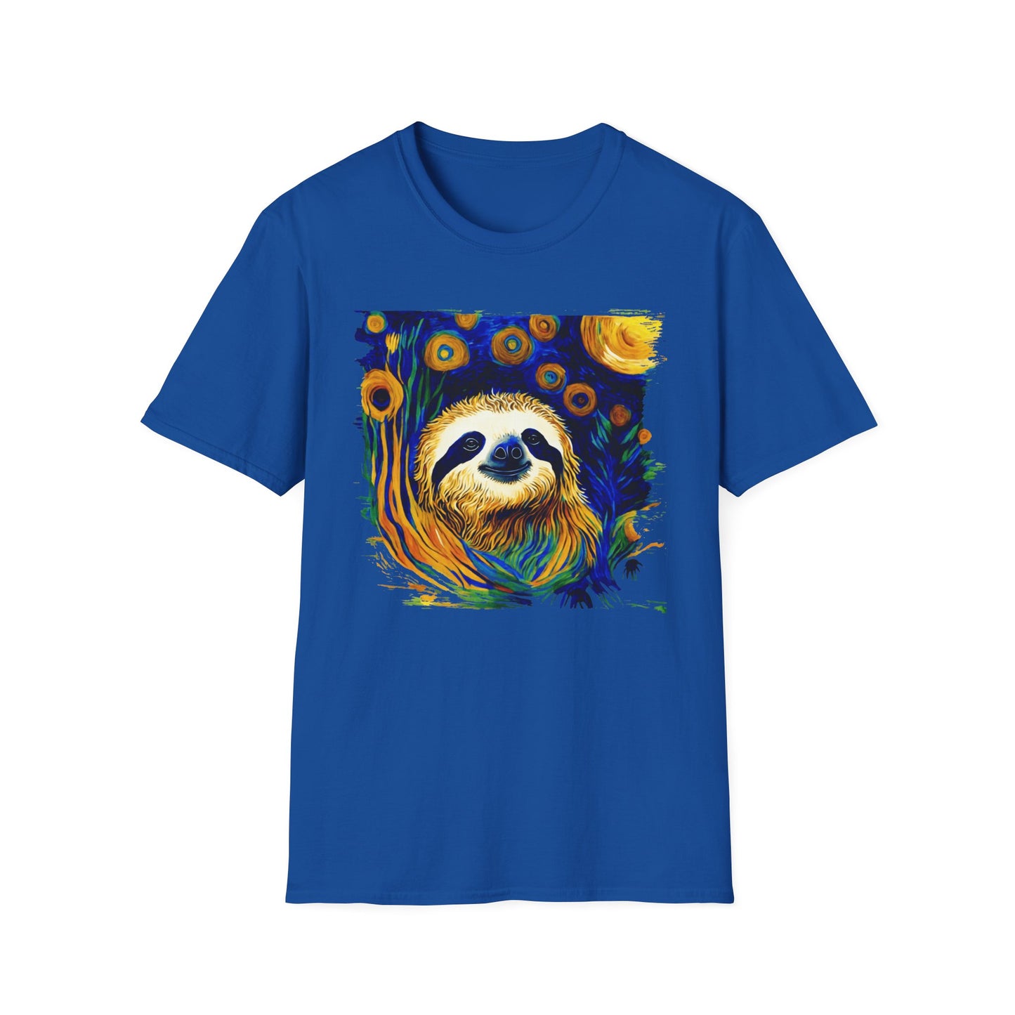 Sloth Van Gogh inspired art Unisex Softstyle T-Shirt, artist shirt, starry night, nature inspired tee