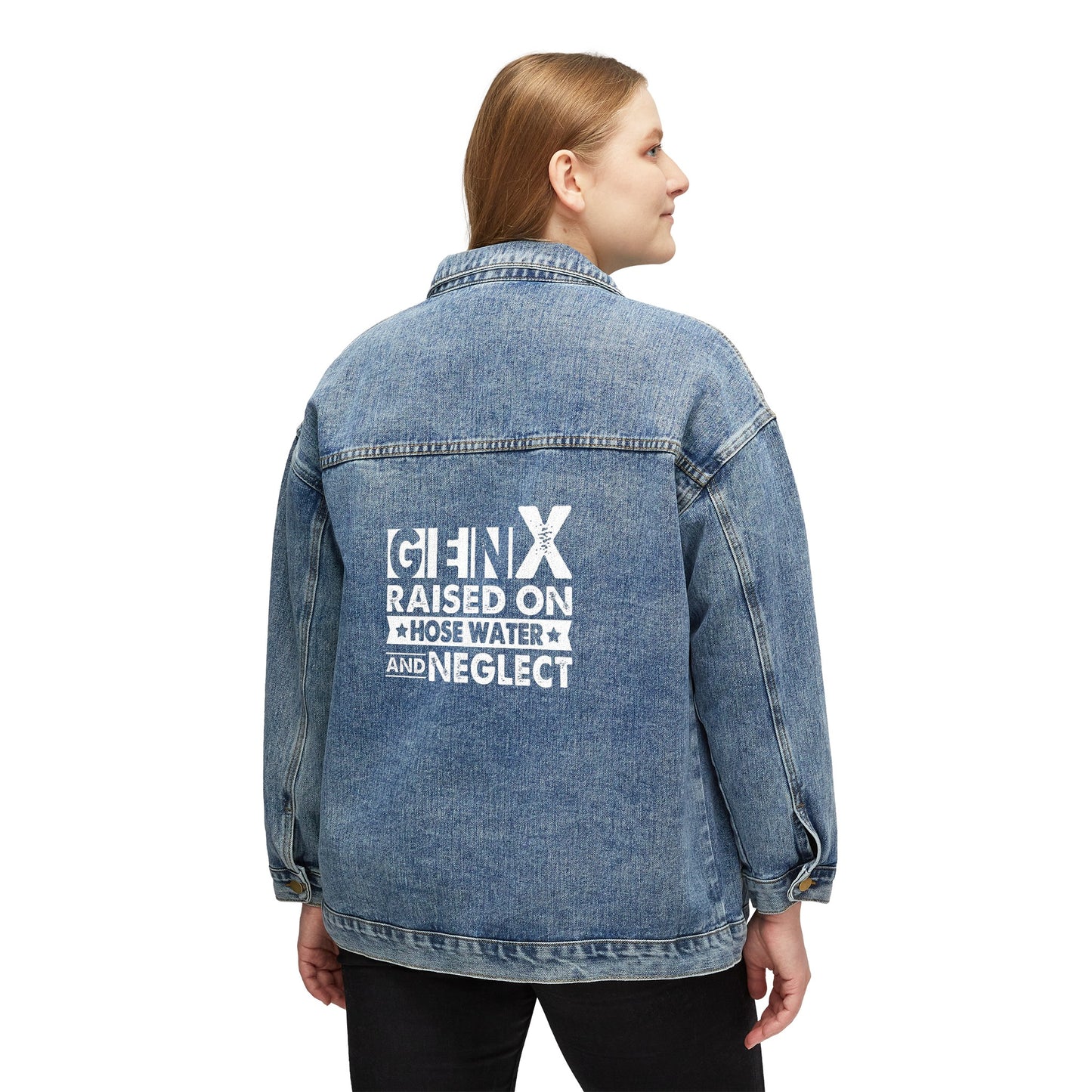 Gen X Raised on hose water and neglect Women's Denim Jacket, Generation X ladies jacket, vintage inspired, nostalgic gift