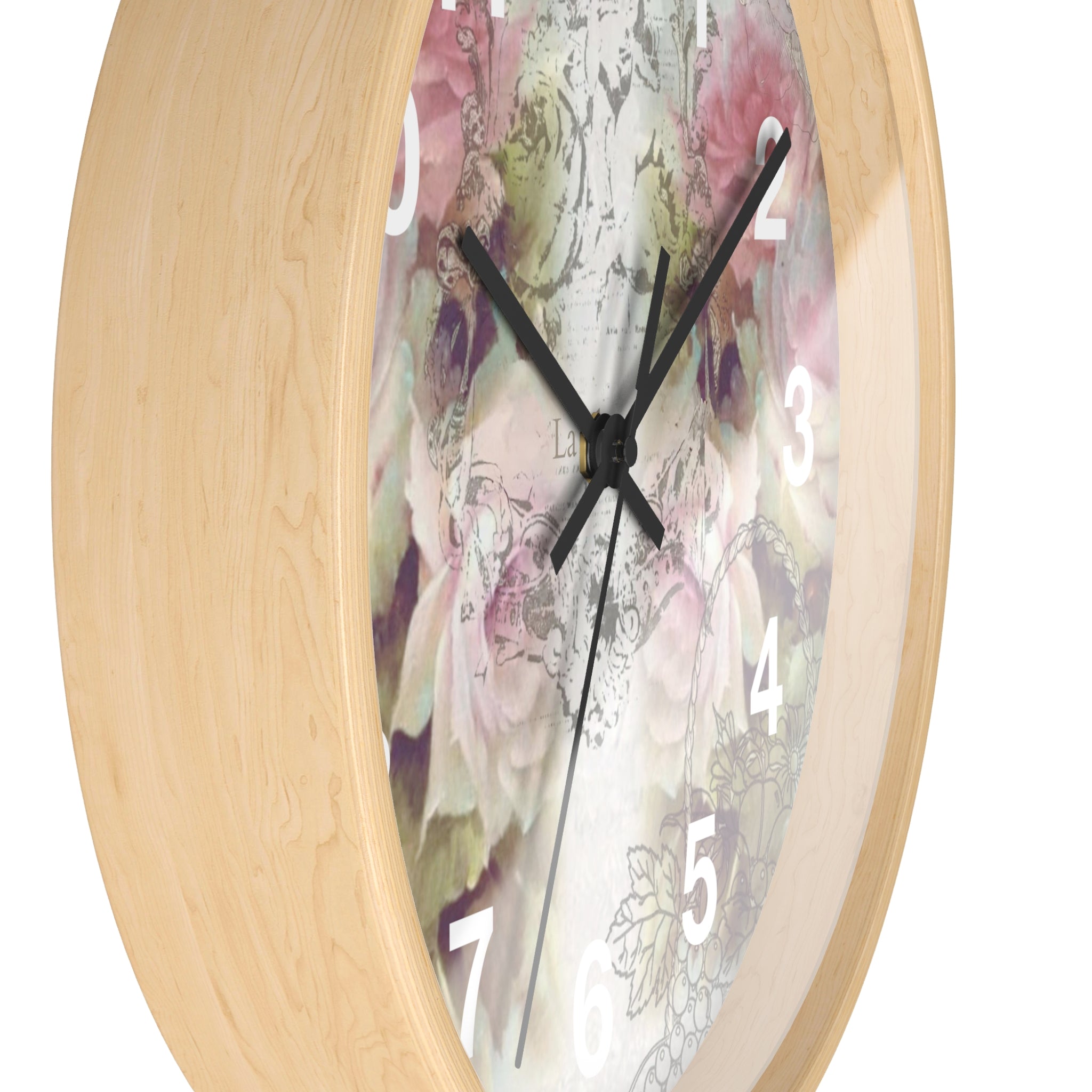 Shabby chic, pink roses, floral Wall clock