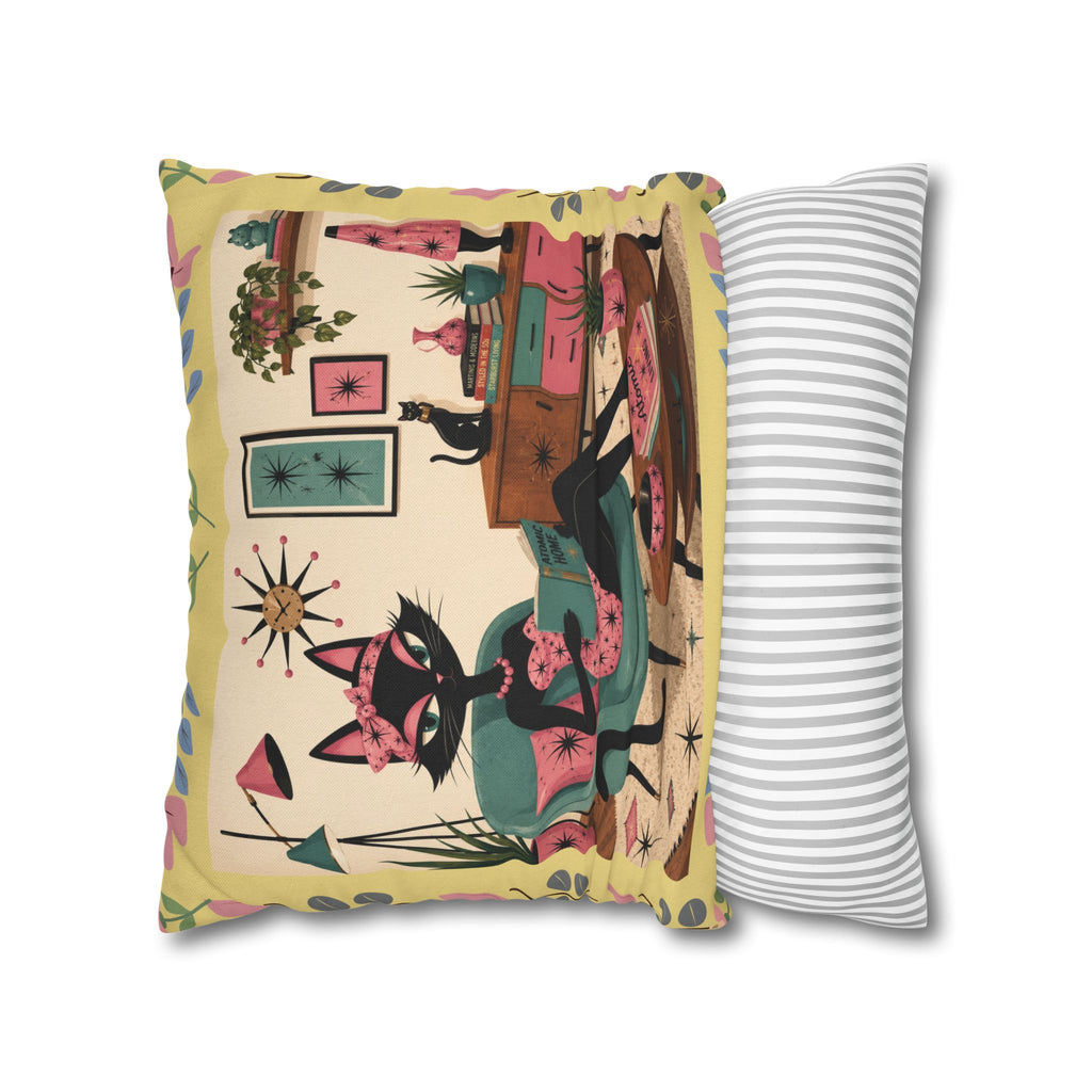 Retro Mid Century Atomic Cat Lounge Pillowcase | Square Pillowcase - COVER ONLY