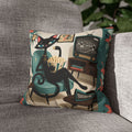 Retro Atomic Black Cat Watching Football Pillowcase | MCM Square Throw Pillowcase - Indoor use