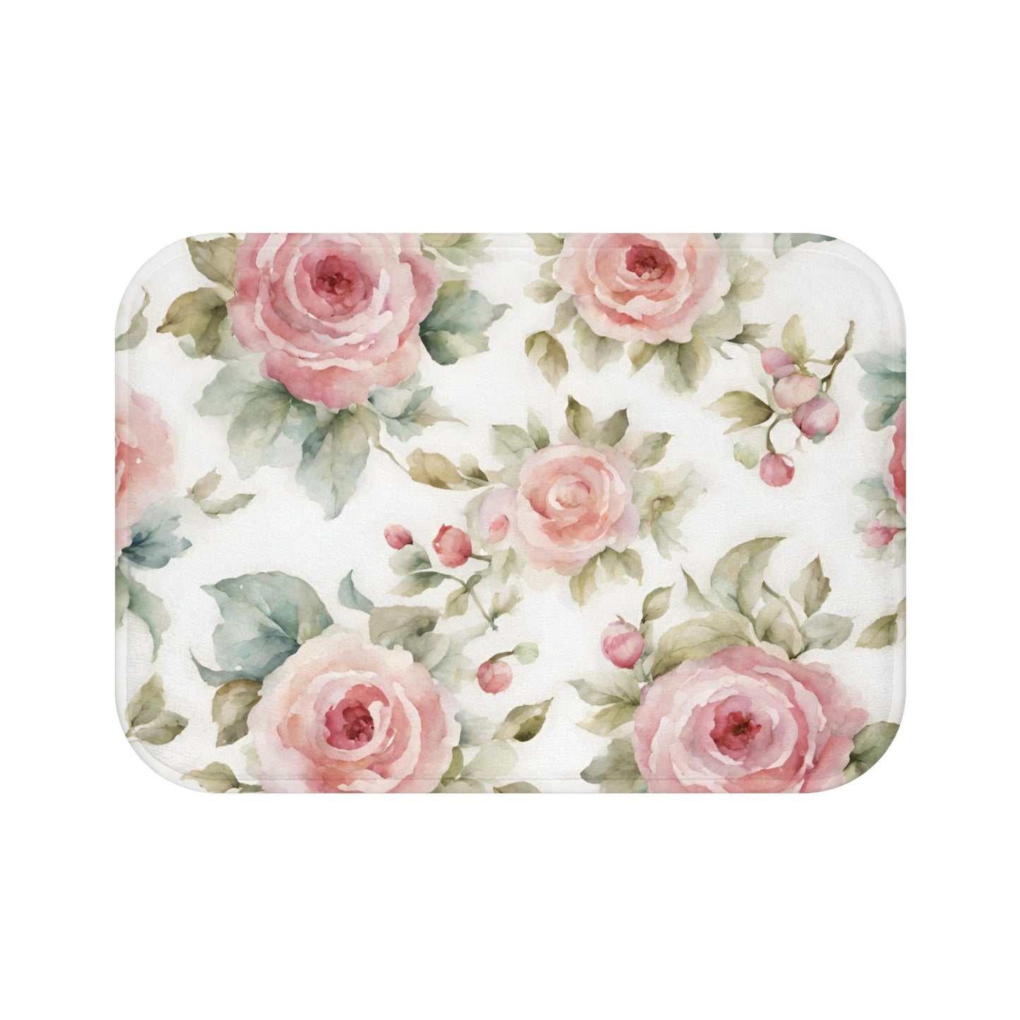 Pink watercolor roses shabby chic Bath Mat, French vintage inspired, non slip mat, bathroom decor, Farmhouse bathmat