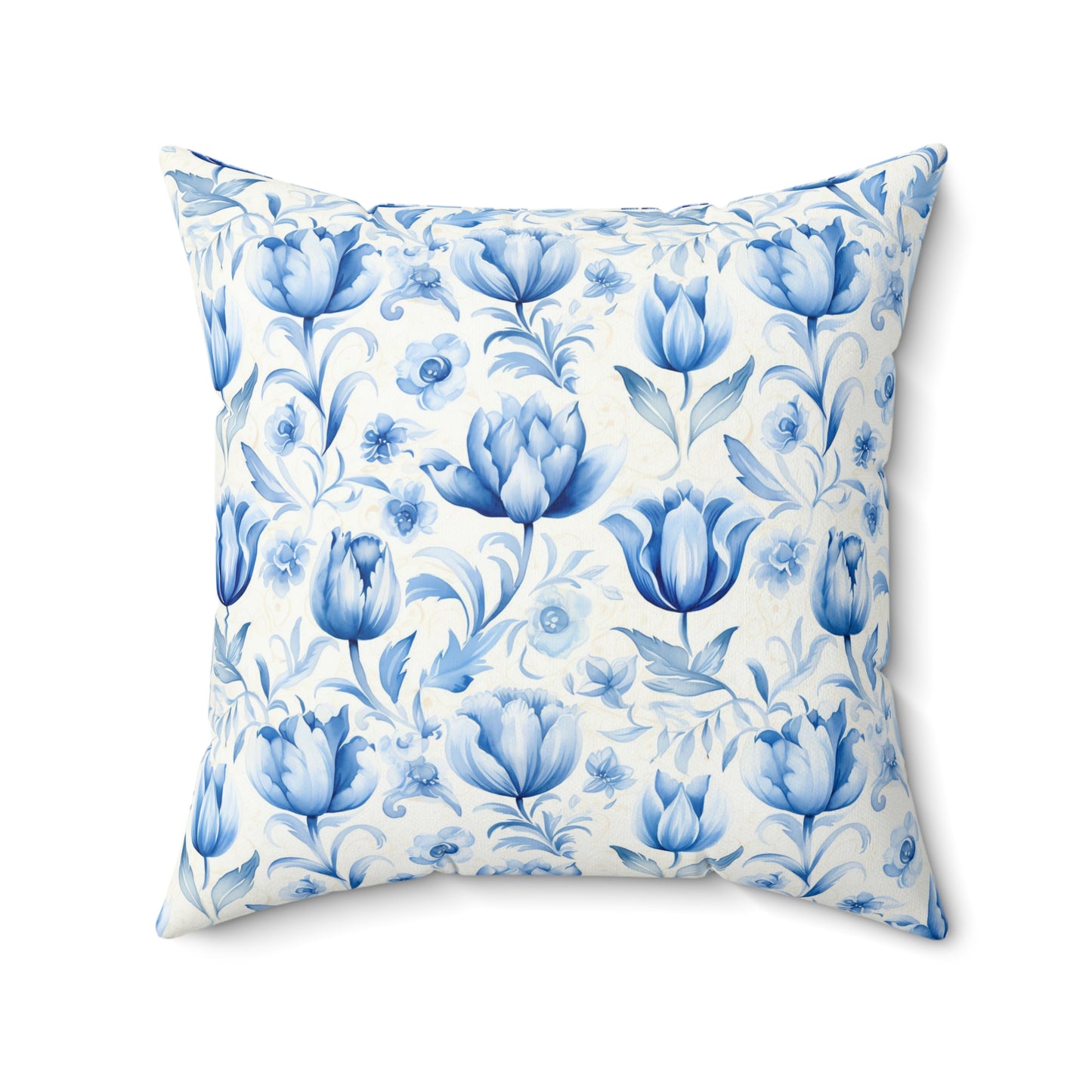 Blue and white floral Dutch Delft design Square Pillow, floral, Farmhouse, country cottage, scatter throw cushion