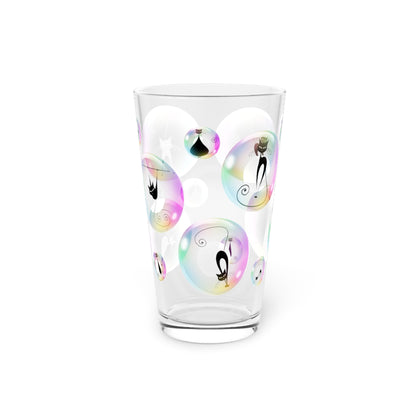 Atomic cat bubbles Pint Glass, 16oz, retro, Mid Century Modern, MCM barware, black cat lover, housewarming gift - listing is for Only one glass