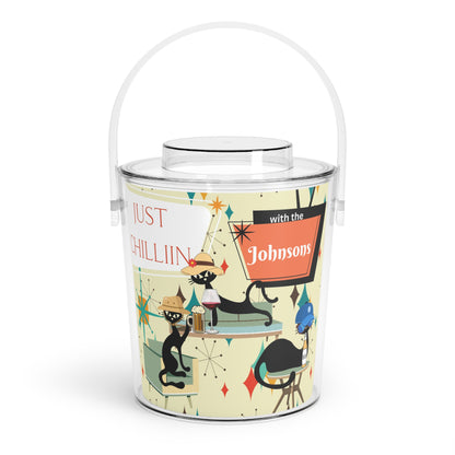 Personalized Atomic cat Mid Century Ice Bucket with Tongs, custom ice bucket, retro inspired, 50s 60s, black cat lover gift