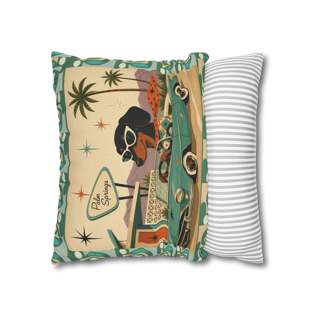 Retro Dachshund Driving Convertible Pillowcase | Palm Springs Vintage Car - COVER ONLY