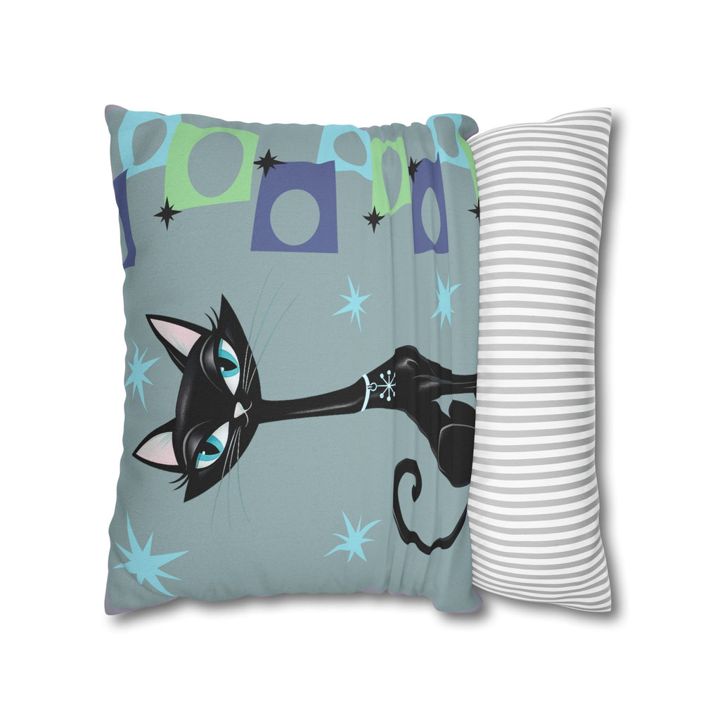 Retro Atomic Black Cat Pillowcase | Square Polyester Throw Pillowcase MCM
