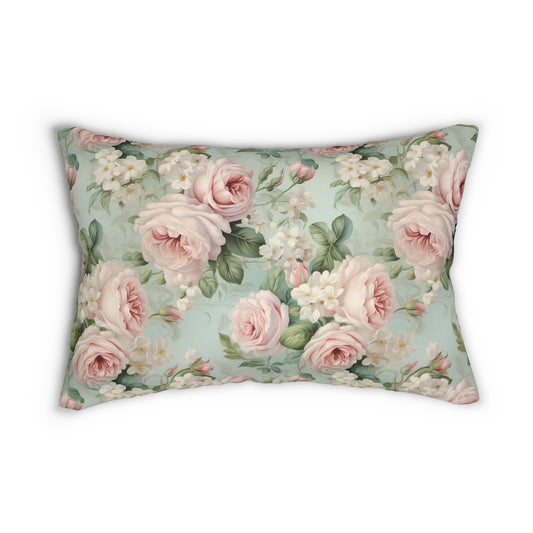 Pink vintage roses shabby chic Lumbar Pillow, French vintage inspired, retro, Farmhouse, country cottage, scatter throw cushion