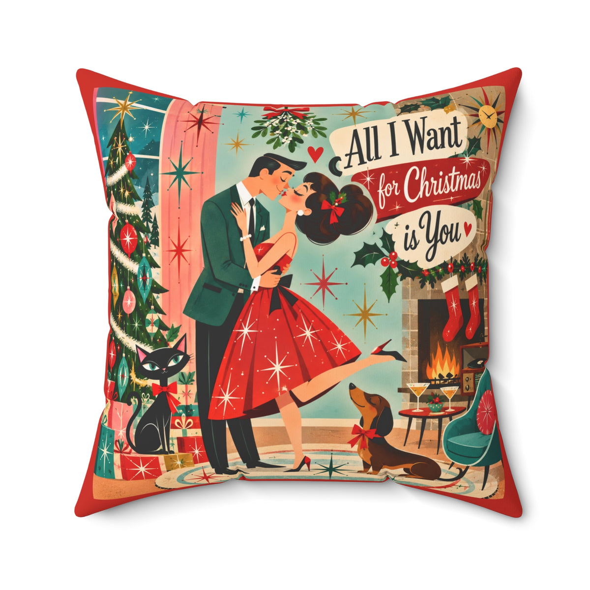 All I Want for Christmas Is You Pillow | Retro Holiday Couple, Vintage Christmas Decor