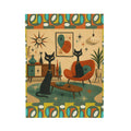Mid Century Retro Atomic Black Cats Velveteen Plush Blanket | Vintage Atomic Living Room