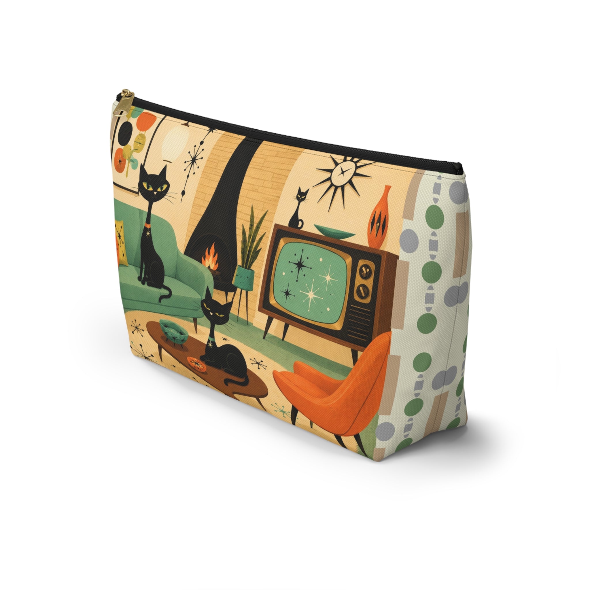 Mid Century Atomic Cats Accessory Pouch | Retro Living Room Print
