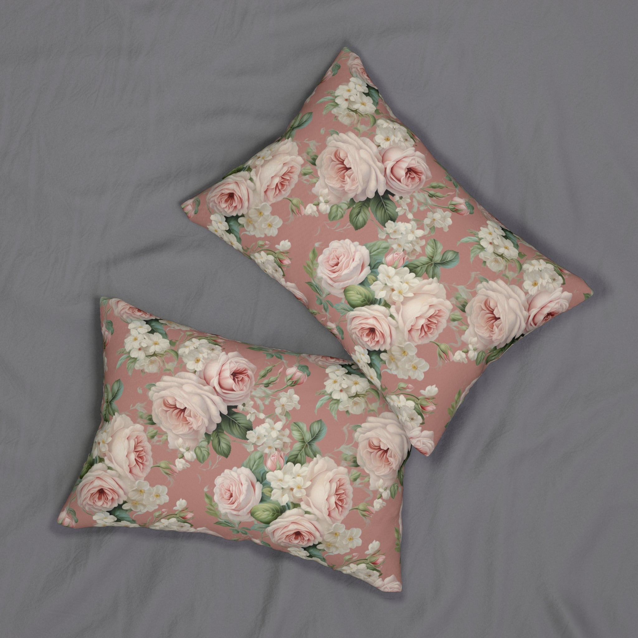 Floral Lumbar Pillow - Soft Rose Design, Decorative Couch Cushion, Vintage Home Decor, Gift for Anniversary, Wedding, Birthday, Boho Style