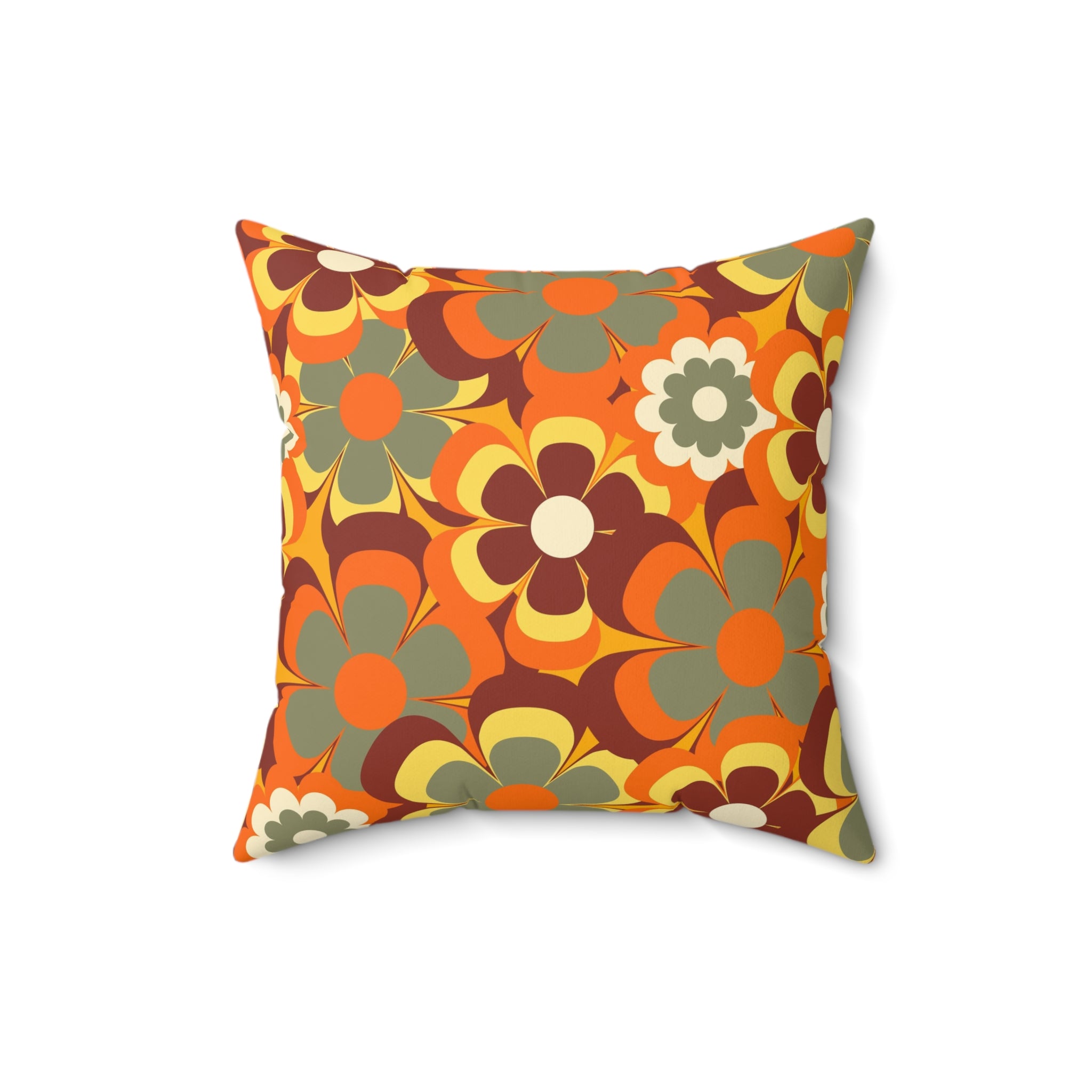 Groovy flowers retro Spun Polyester Square Pillow, hippie floral, 60s 70s inspired, scatter throw cushion