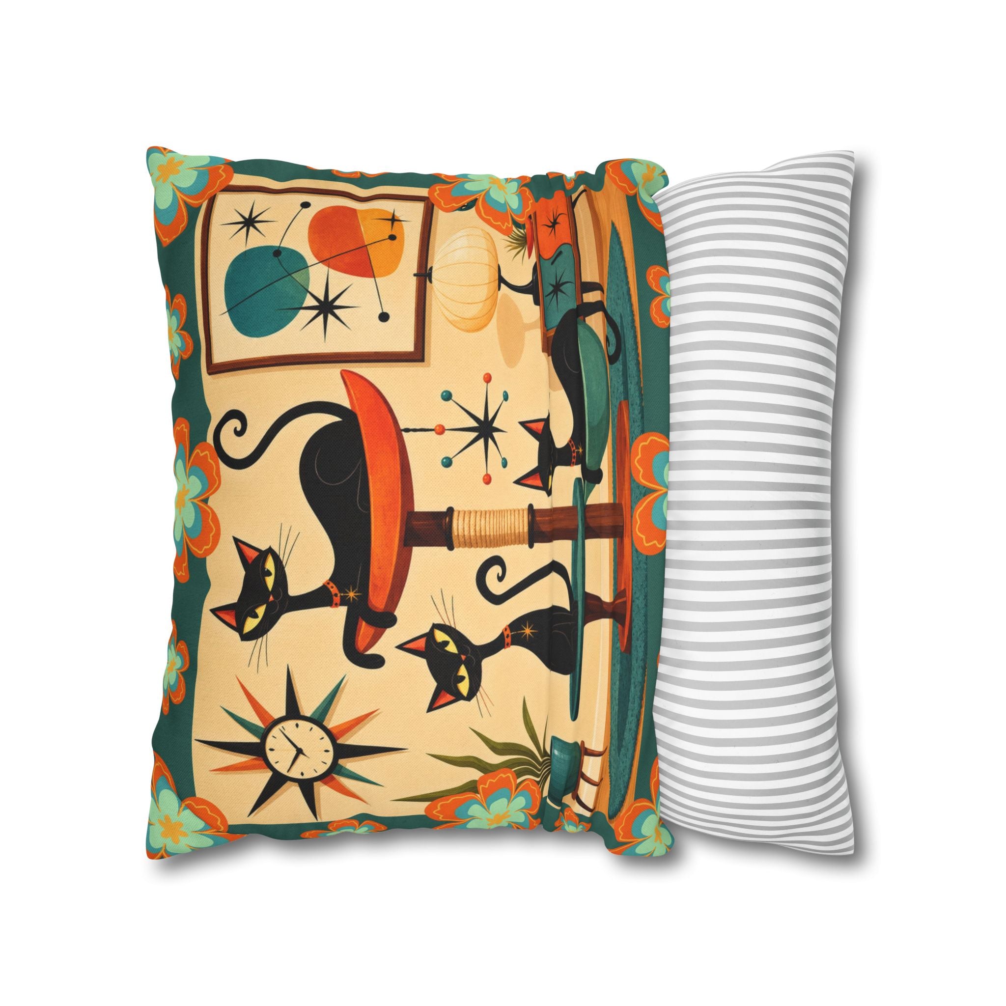 Retro Mid Century Atomic Cats pillowcase | Square Pillowcase - COVER ONLY