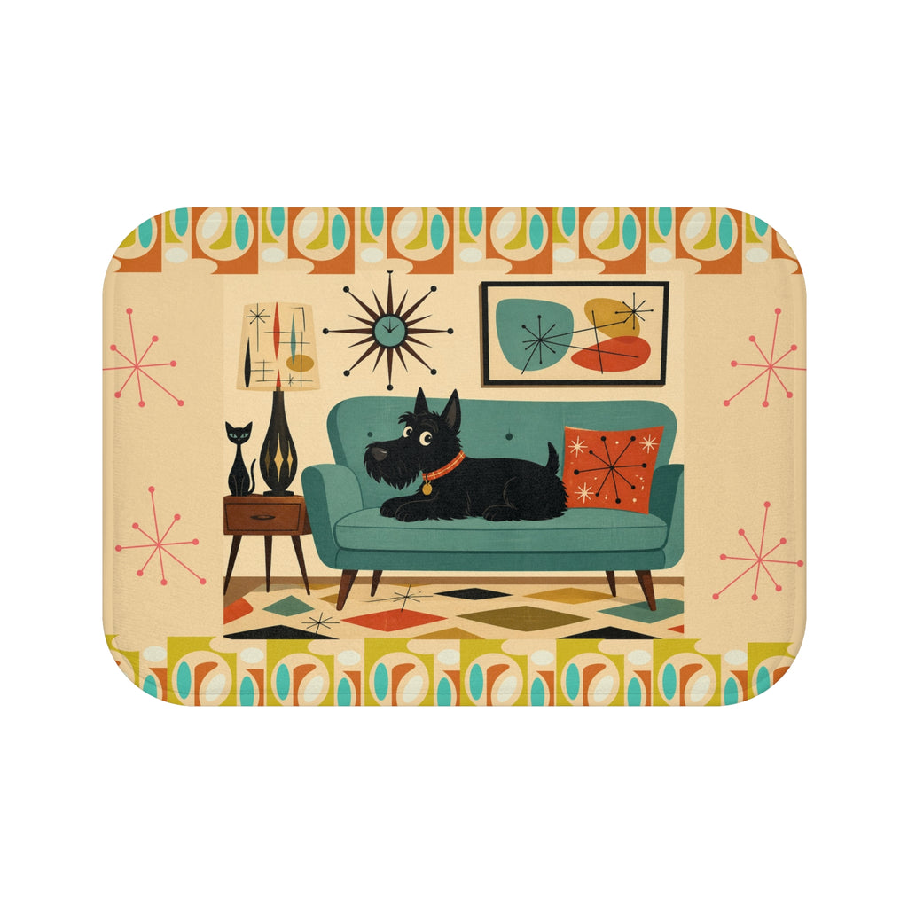 Mid Century Black Scotty Dog on Couch Bath Mat | Retro Atomic Living Room