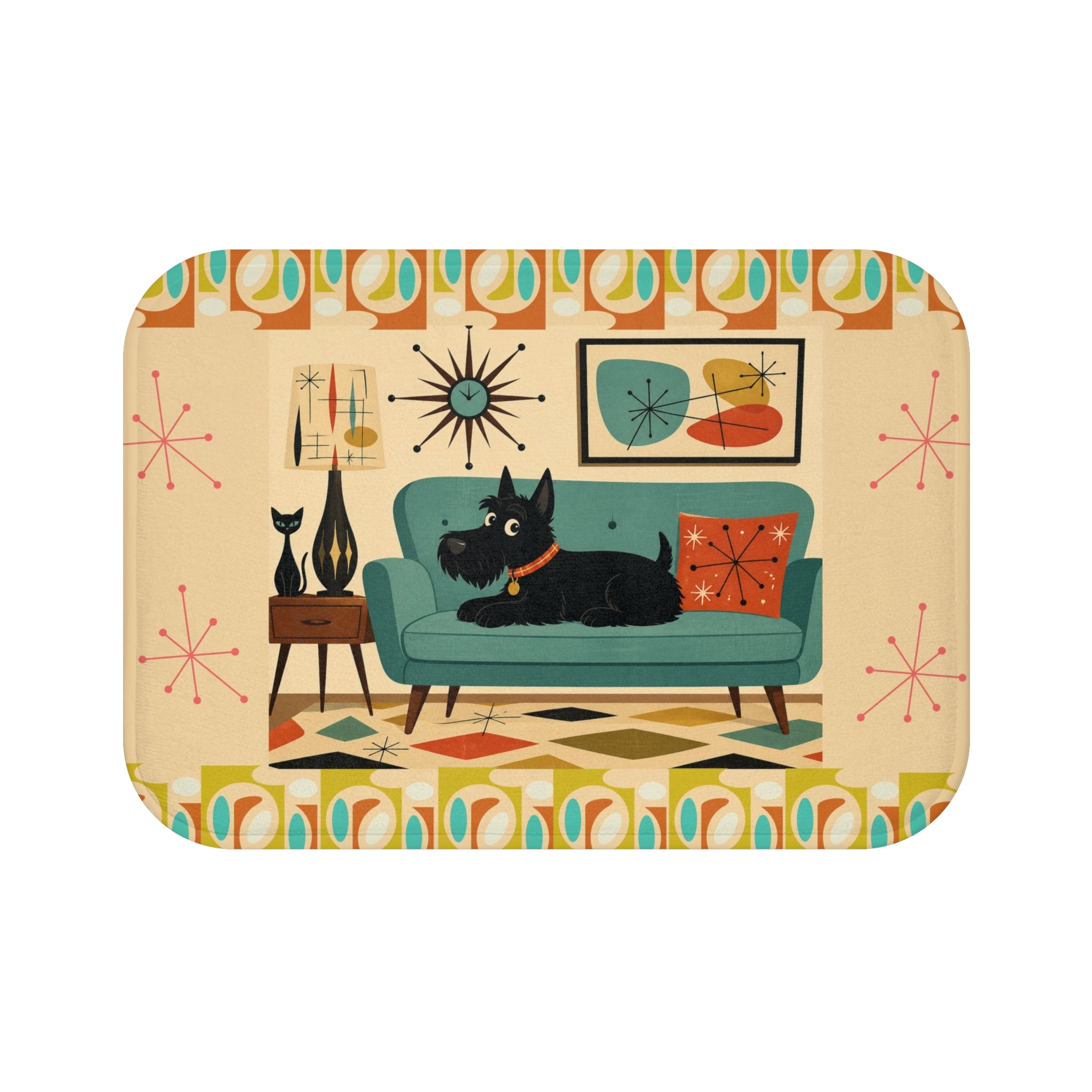 Mid Century Black Scotty Dog on Couch Bath Mat | Retro Atomic Living Room