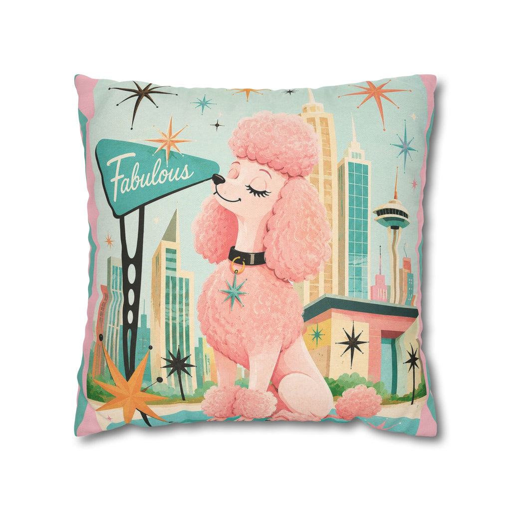 Fabulous Pink Poodle Pillowcase Spun Polyester Square Pillowcase | Retro Mid-Century Dog - COVER ONLY