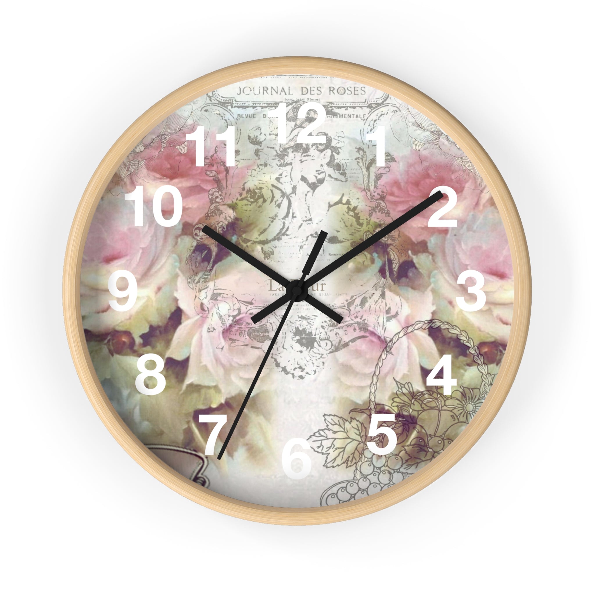 Shabby chic, pink roses, floral Wall clock