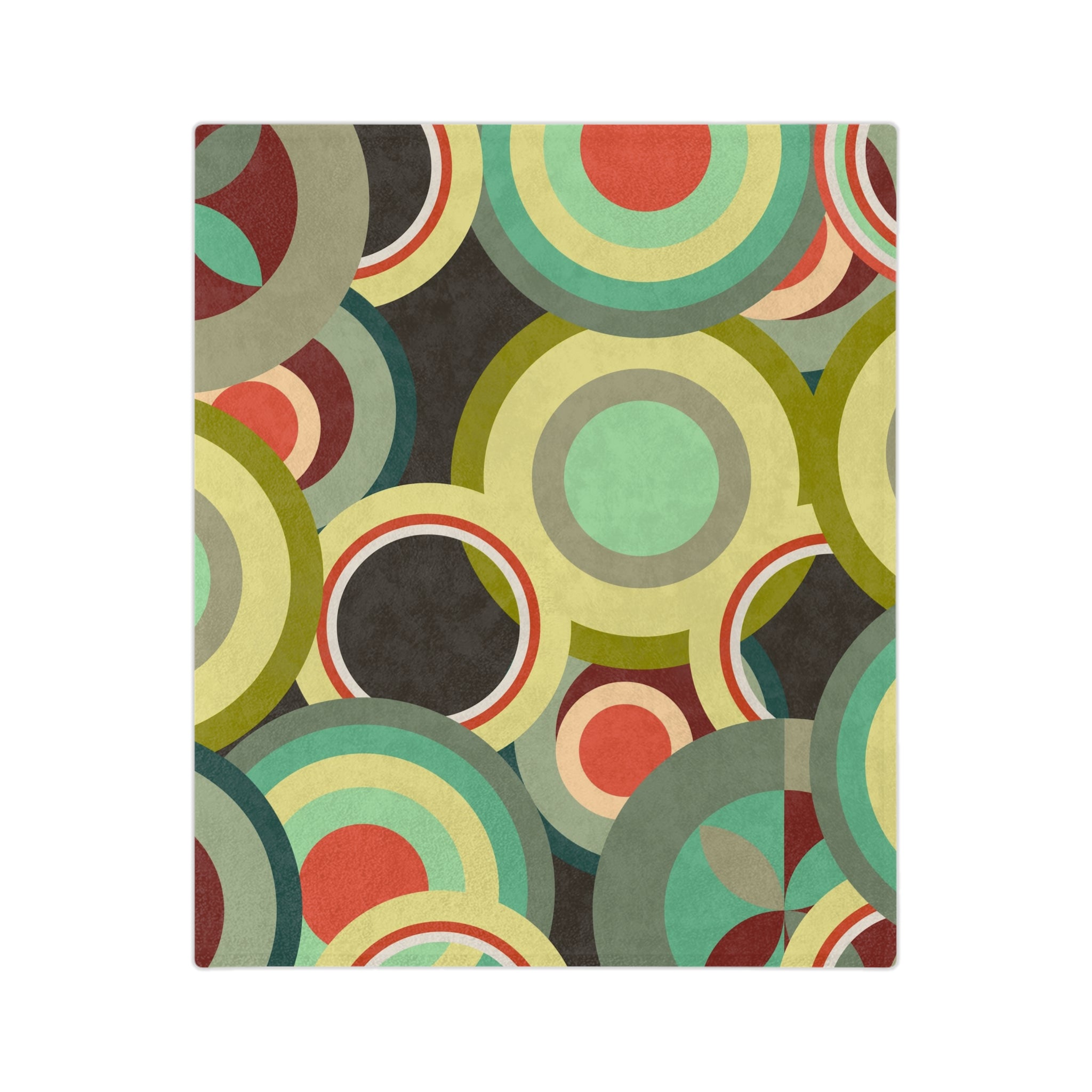 Retro colorful circles Velveteen Microfiber Blanket, Mid Century Modern, MCM throw, bedroom living room decor, geometric shapes bedding
