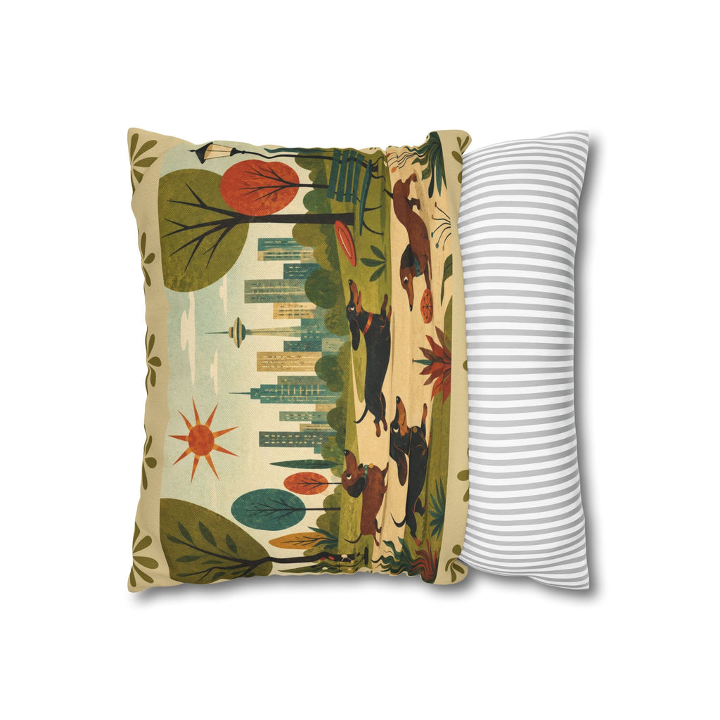 MCM Dachshund Park Scene Pillowcase | Square Decorative Throw Pillowcase - COVER ONLY