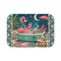 Retro Flamingo Pool Art Bath Mat | Mid Century Tiki Tropical Bath Rug