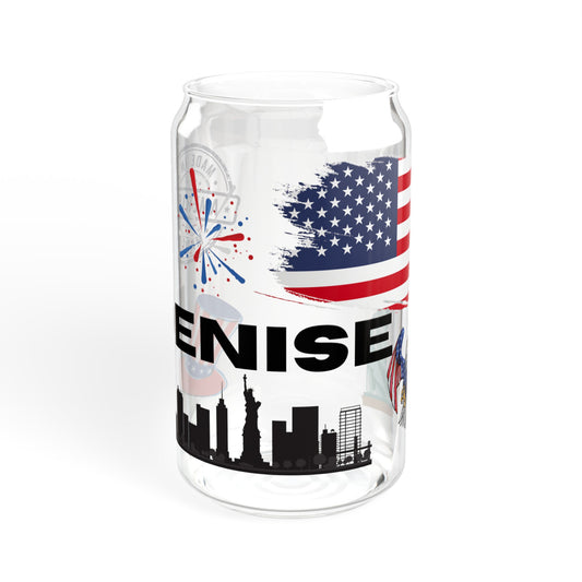 Made in the USA Personalized Sipper Glass, 16oz, name glass, cute coffee glass, iced coffee glass, glass with lid and straw, patriotic glass