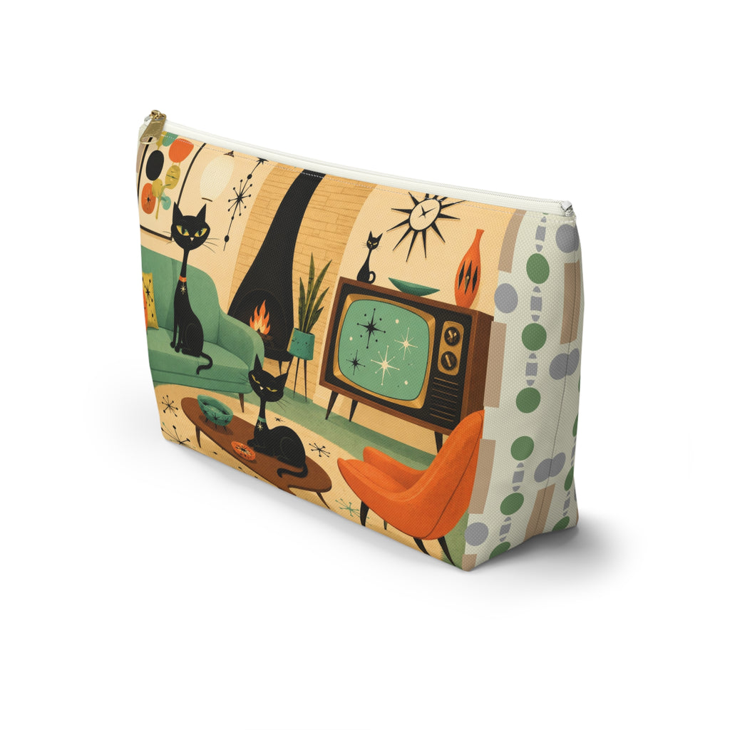 Mid Century Atomic Cats Accessory Pouch | Retro Living Room Print