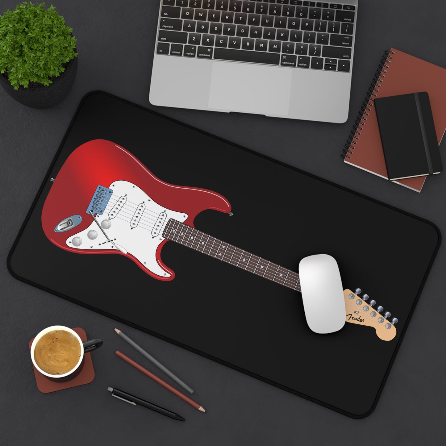 Large mousepad, electric guitar, home office, work from home, gaming, musician Desk Mats