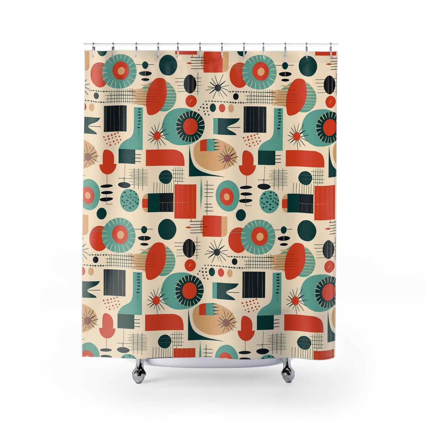 Mid Century Modern geometric shapes Shower Curtain, MCM bathroom decor, bathtub stall curtain