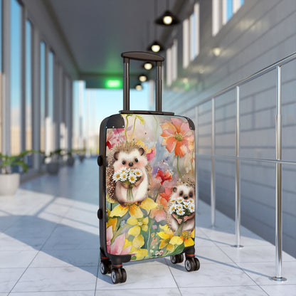 Cute wildflowers and hedgehog Suitcase on wheels, roller case, travel luggage, hard shell suitcase, secure lockable design