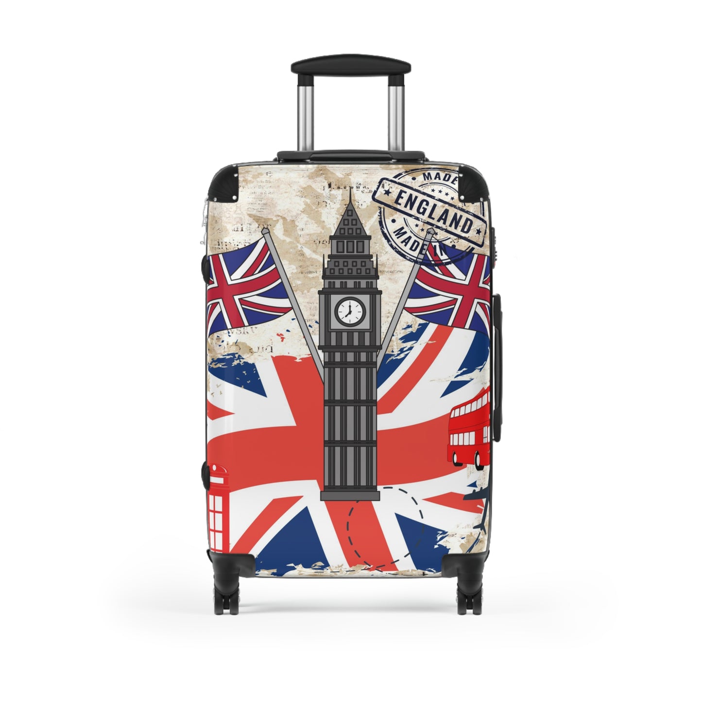 Made in England Suitcase on wheels, hard shell travel luggage for holidays, weekend trips, secure lockable bag