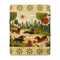 MCM Dachshund Park Scene Sherpa Blanket | Retro City Park Dogs, Cozy Fleece