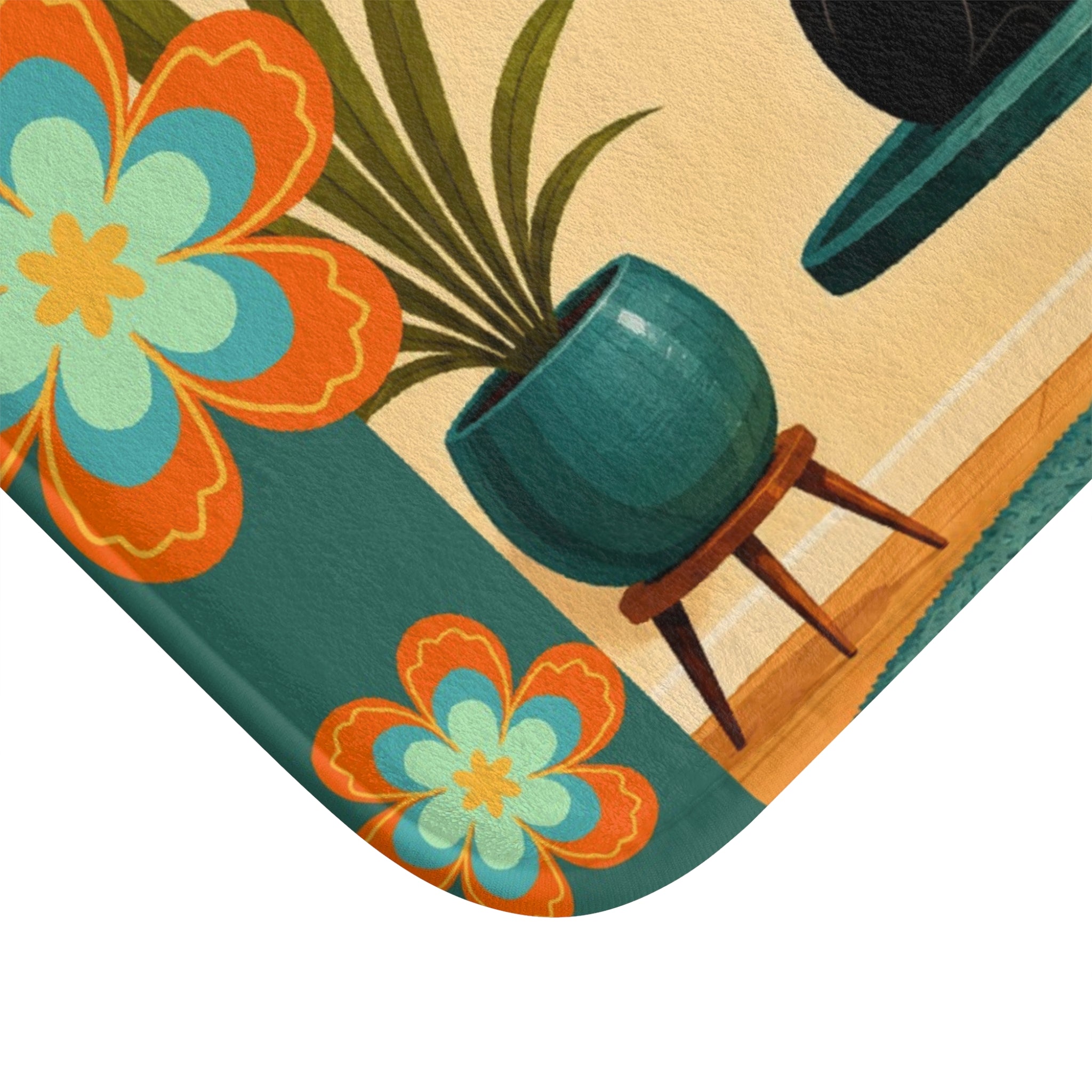 Mid Century Black Cats Bath Mat | Retro Atomic Floral Home Decor