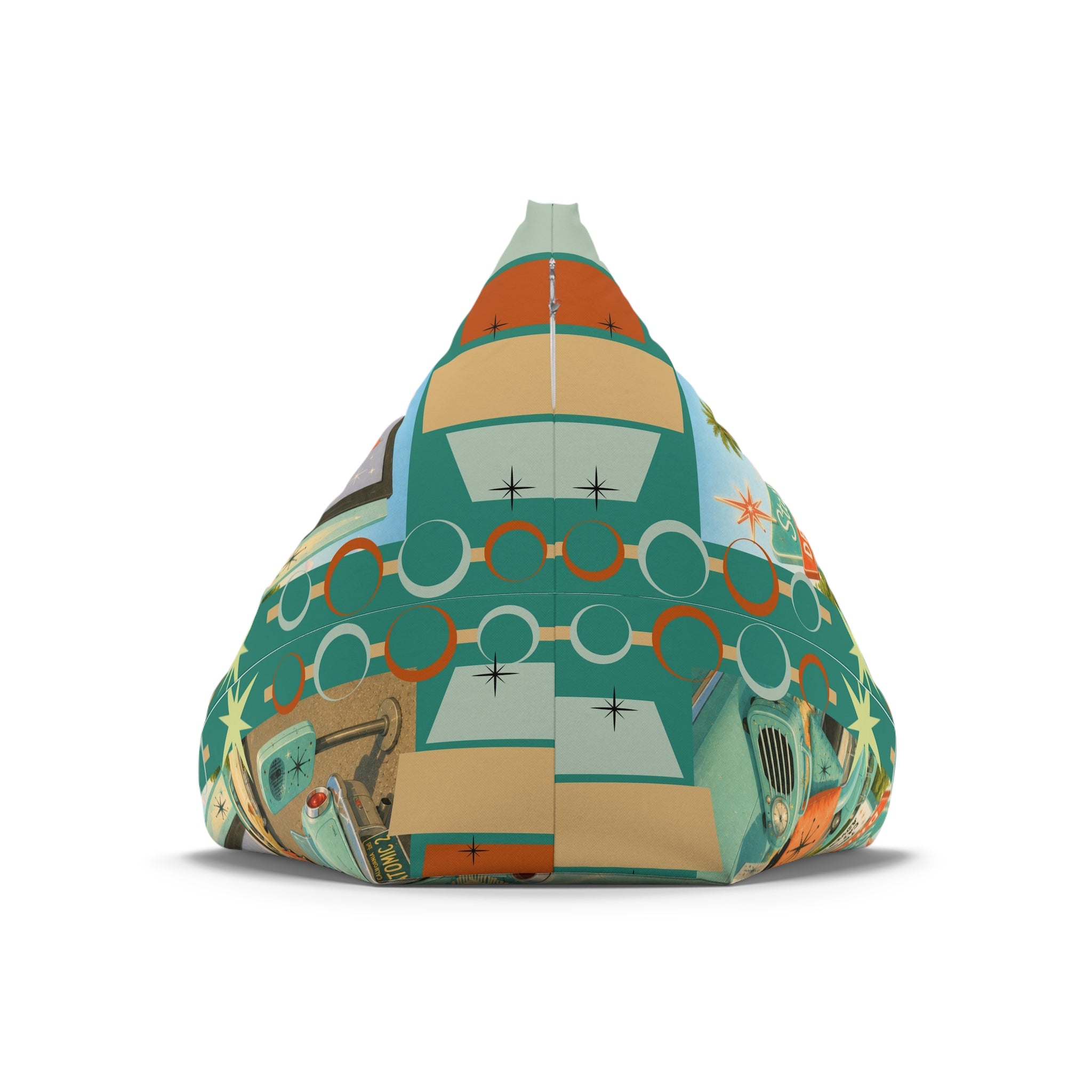 Atomic cat Vintage Road Trip Illustration Bean Bag Chair Cover | Retro Camper Popcorn Palm Trees